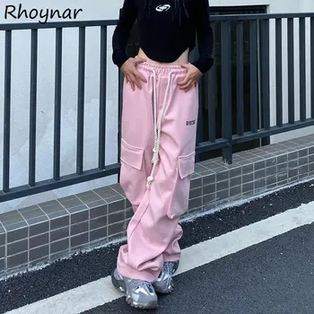 Cargo Püksid Naiste korea Fashion Kottis Pantalones Puhta Värvi Streetwear Roosa High Street Kõik-mängu Teens Y2k Vabaaja Püksid Ins