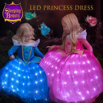 Uporpor LED Uinuv Kaunitar Aurora Princess Tüdruk Kleit Lapsed Võlu Cosplay Karneval Kleidid Üles Riideid Sünnipäeva Varustus