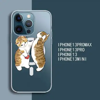 Kass naljakas cute cartoon Telefoni Juhul Läbipaistev Magsafe Magnet Magnet iPhone 13 12 11 Pro Max Mini Wireless Laadimine Kate